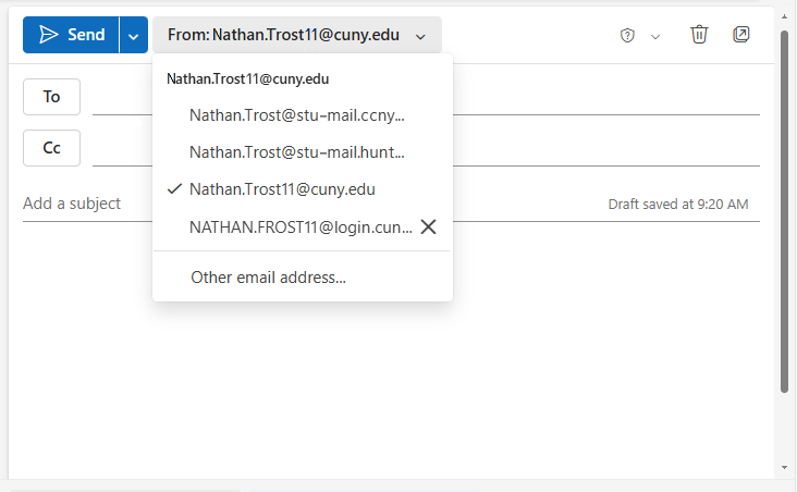 Sample email with drop-down to select your "send from" address